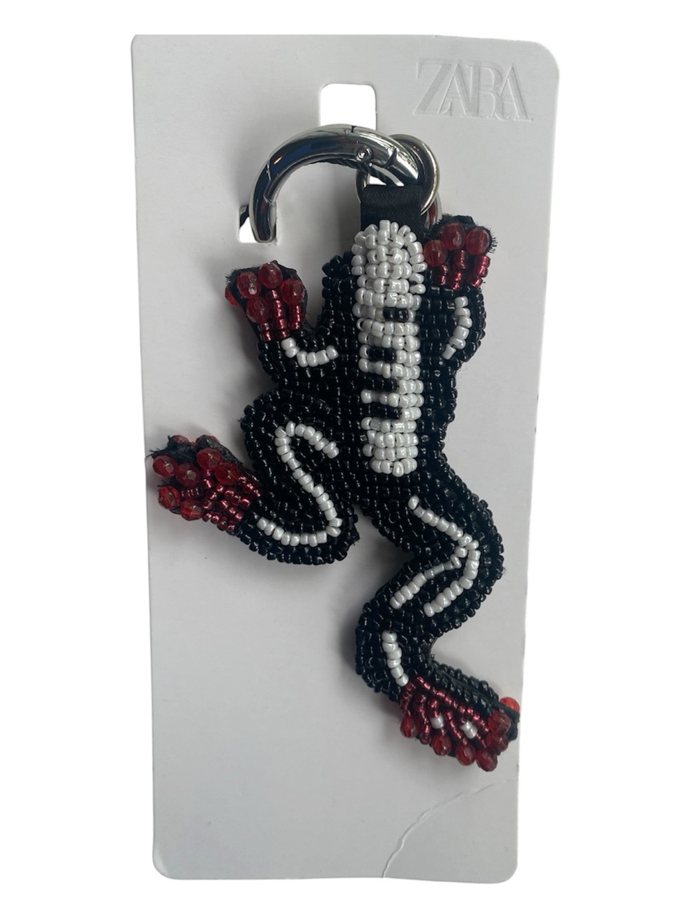Zara beaded lizard keychain black white and red